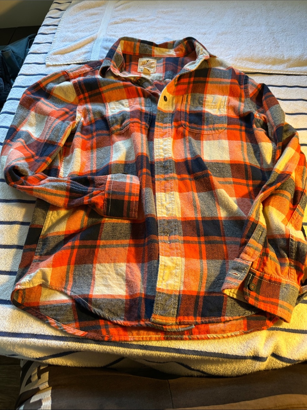 Heritage Orange and Navy Plaid Button-Down Shirt